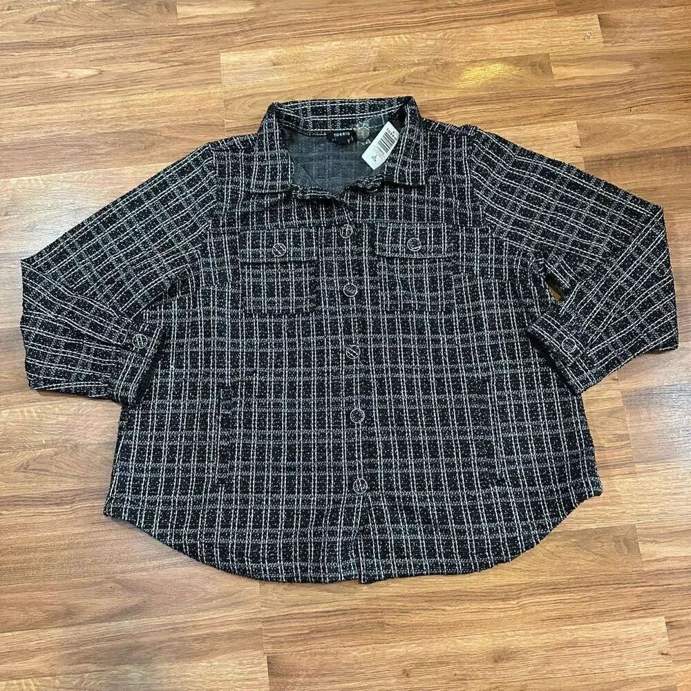 Torrid Stretch Boucle Shacket Plaid Black and Gray | Women Torrid Size 2X (18-20